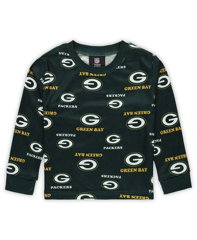 Outerstuff Toddler Green Green Bay Packers All-Over-Print Long Sleeve T-Shirt and Pants Sleep Set
