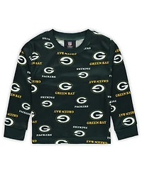 Outerstuff Toddler Green Green Bay Packers All-Over-Print Long Sleeve T-Shirt and Pants Sleep Set