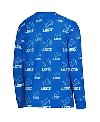Outerstuff Big Boys and Girls Blue Detroit Lions All-Over-Print Long Sleeve T-Shirt Pants Sleep Set