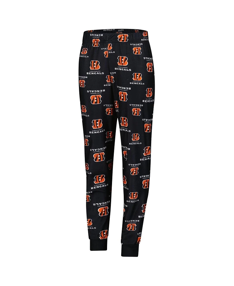 Outerstuff Big Boys and Girls Black Cincinnati Bengals All-Over-Print Long Sleeve T-Shirt and Pants Sleep Set