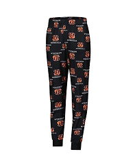 Outerstuff Big Boys and Girls Black Cincinnati Bengals All-Over-Print Long Sleeve T-Shirt and Pants Sleep Set