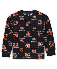 Outerstuff Preschool Black Cincinnati Bengals All-Over-Print Long Sleeve T-Shirt and Pants Sleep Set