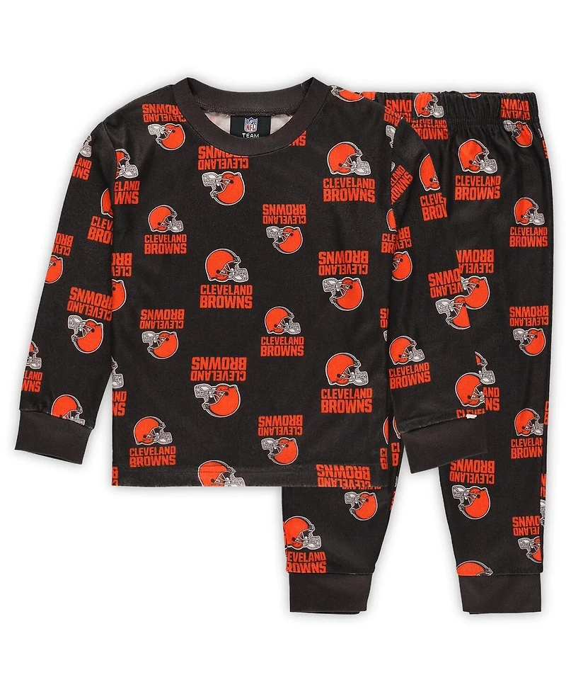 Outerstuff Toddler Brown Cleveland Browns All-Over-Print Long Sleeve T-Shirt and Pants Sleep Set