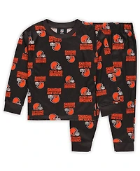 Outerstuff Toddler Brown Cleveland Browns All-Over-Print Long Sleeve T-Shirt and Pants Sleep Set