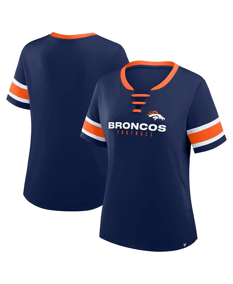 Fanatics Women's Navy Denver Broncos Plus Red Zone Athena Lace-Up V-Notch Neck T-Shirt