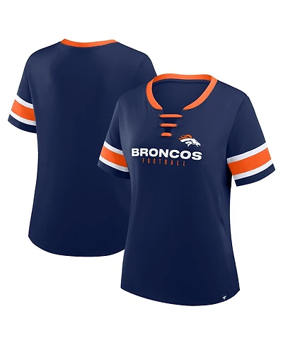 Fanatics Women's Navy Denver Broncos Plus Red Zone Athena Lace-Up V-Notch Neck T-Shirt