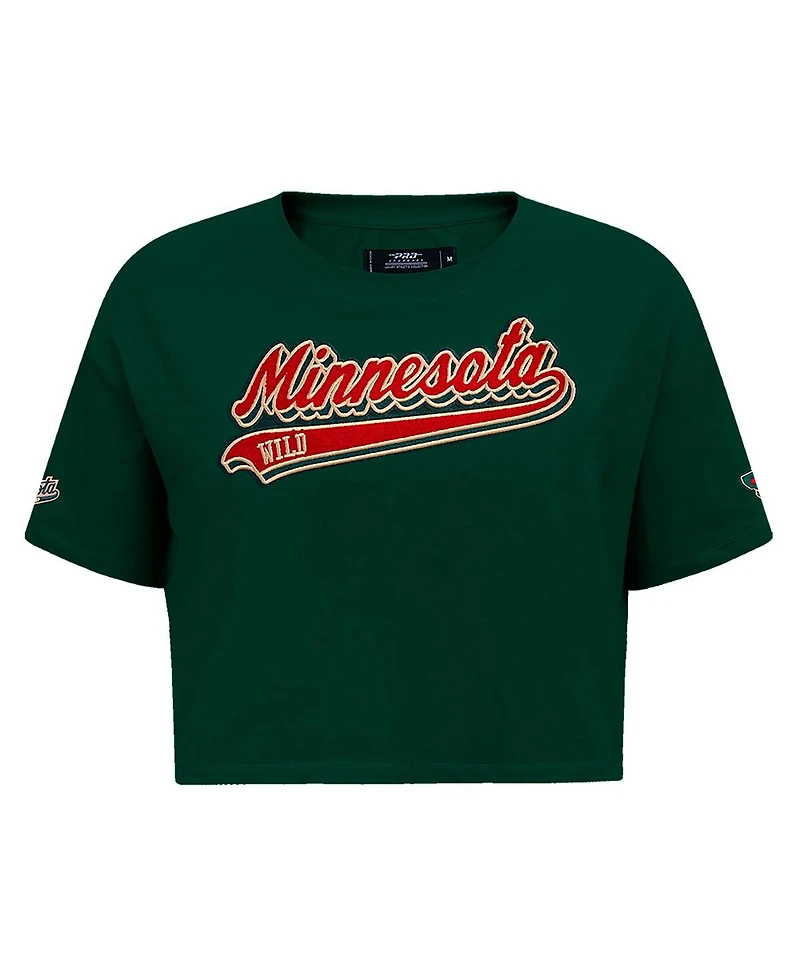Pro Standard Women's Green Minnesota Wild Boxy Script Tail Cropped T-Shirt