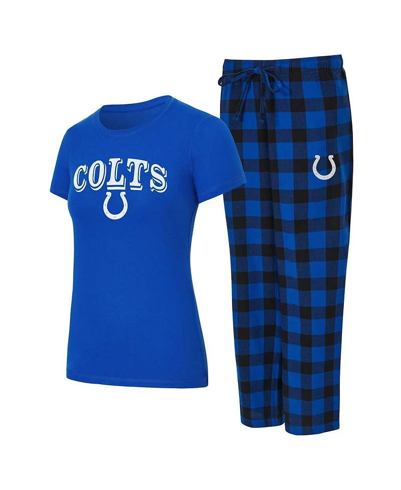 Concepts Sport Women's Royal, Black Indianapolis Colts Avondale T-Shirt Pants Flannel Pj Set