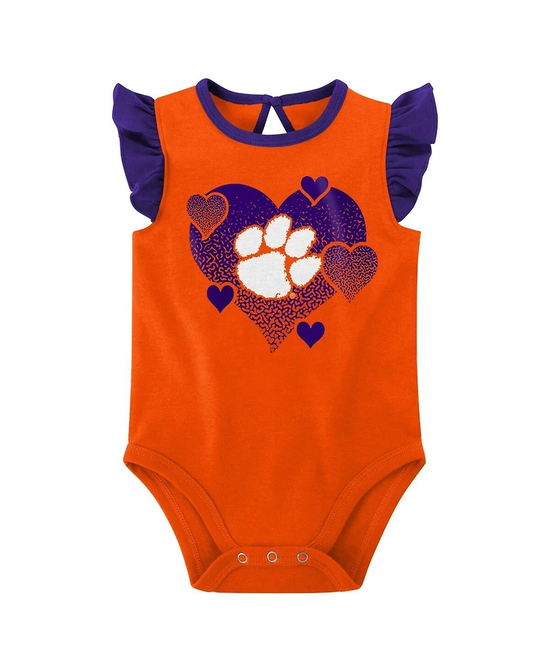 Outerstuff Baby Girls 2-Pack Orange/Purple Clemson Tigers Spread the Love Bodysuit Set