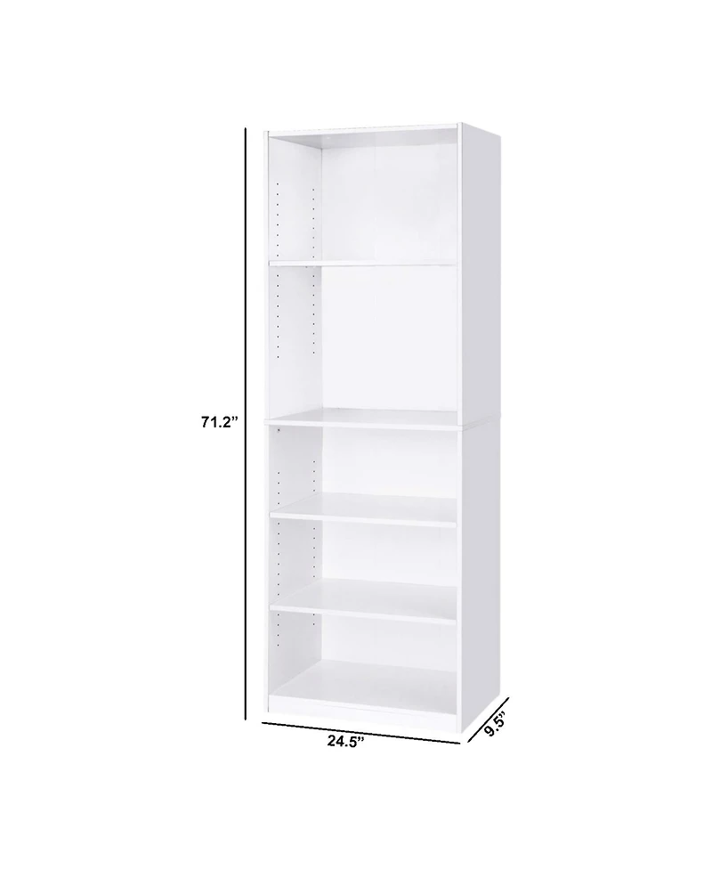 Modern 5-Shelf Bookcase for Storage and Display in Living Room or Office