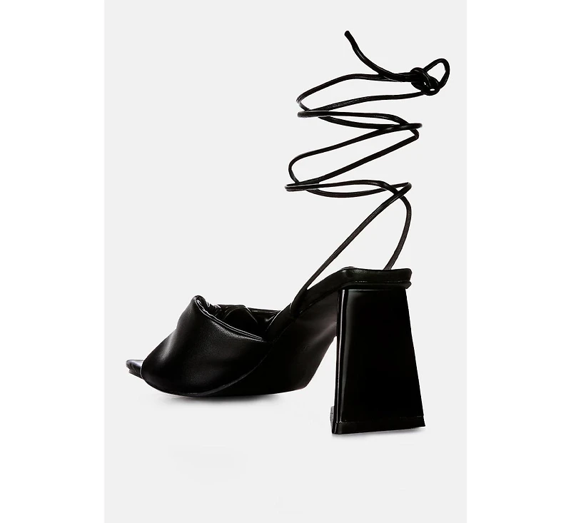 Primavera Ruched Triangular Heel Lace Up Sandal Women