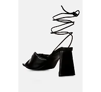 Primavera Ruched Triangular Heel Lace Up Sandal Women