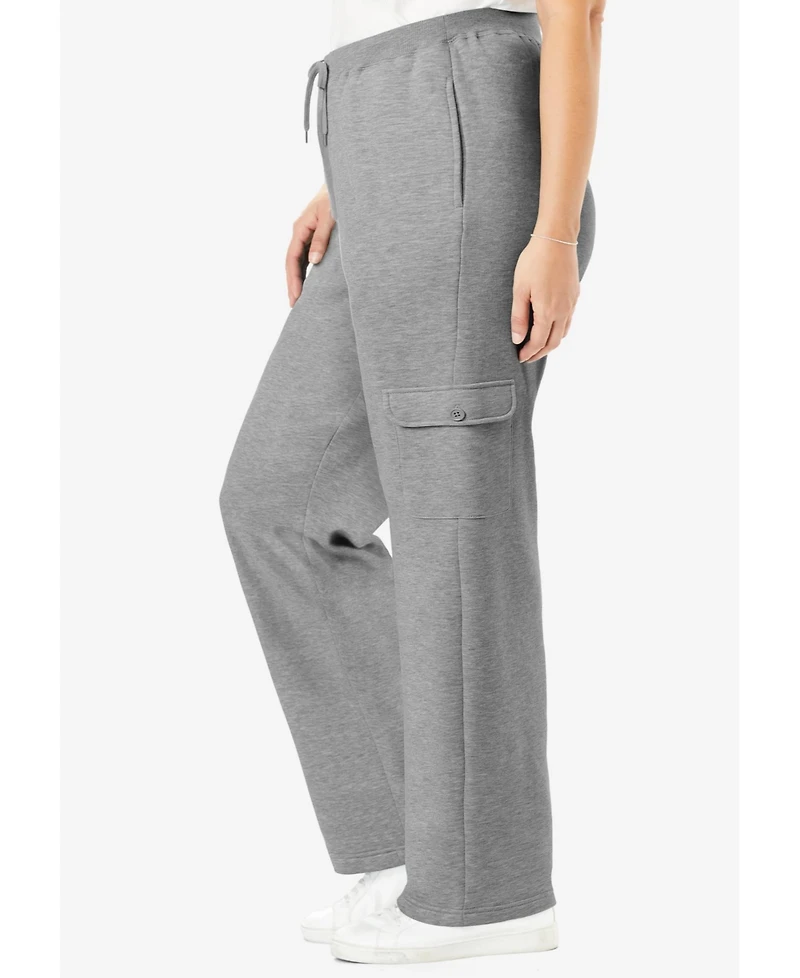 Woman Within Plus Better-Fleece Pull-On Cargo Sweatpants