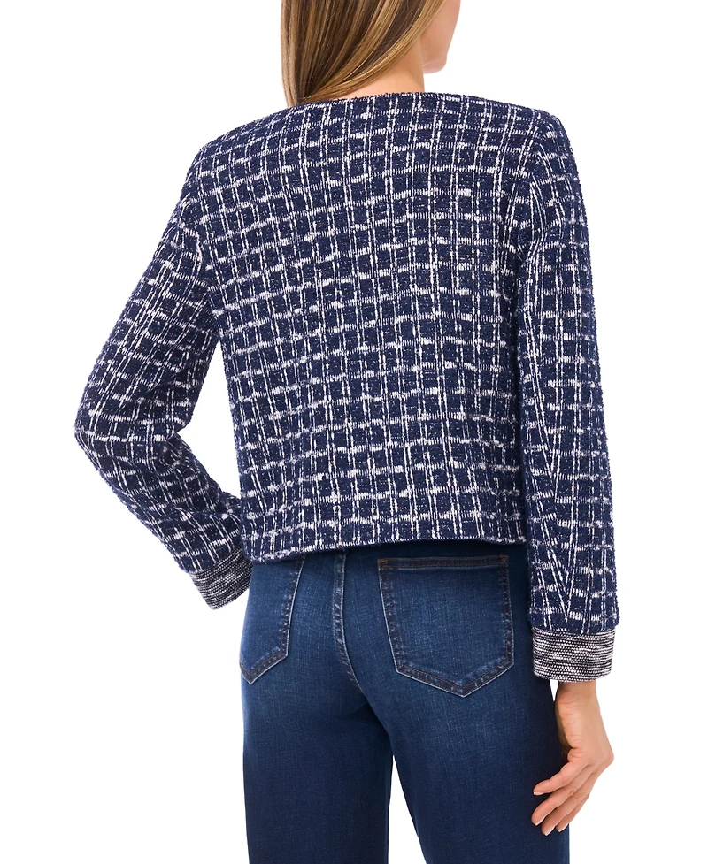 CeCe Women's Collarless Crew Neck Long Sleeve Jacket
