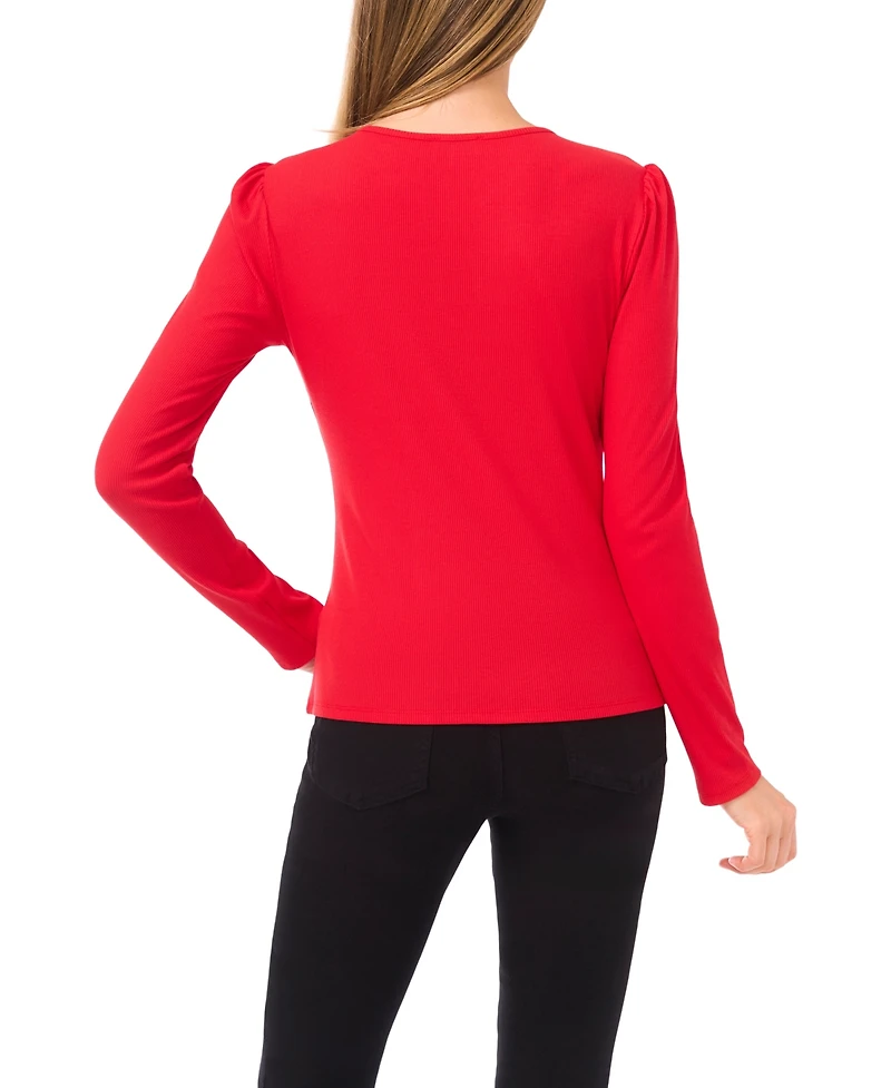 CeCe Women's Long Sleeve Front Keyhole Top