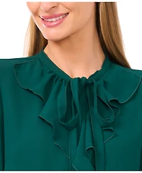 CeCe Women's Long Sleeve Button-Down Ruffle Top