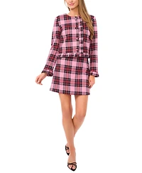 CeCe Women's Collarless Crew Neck Ruffle Detail Jacket