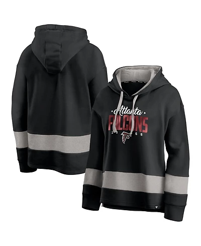 Fanatics Women's Black/Gray Atlanta Falcons Huddle Up Fundamental Fleece Color Block Pullover Hoodie