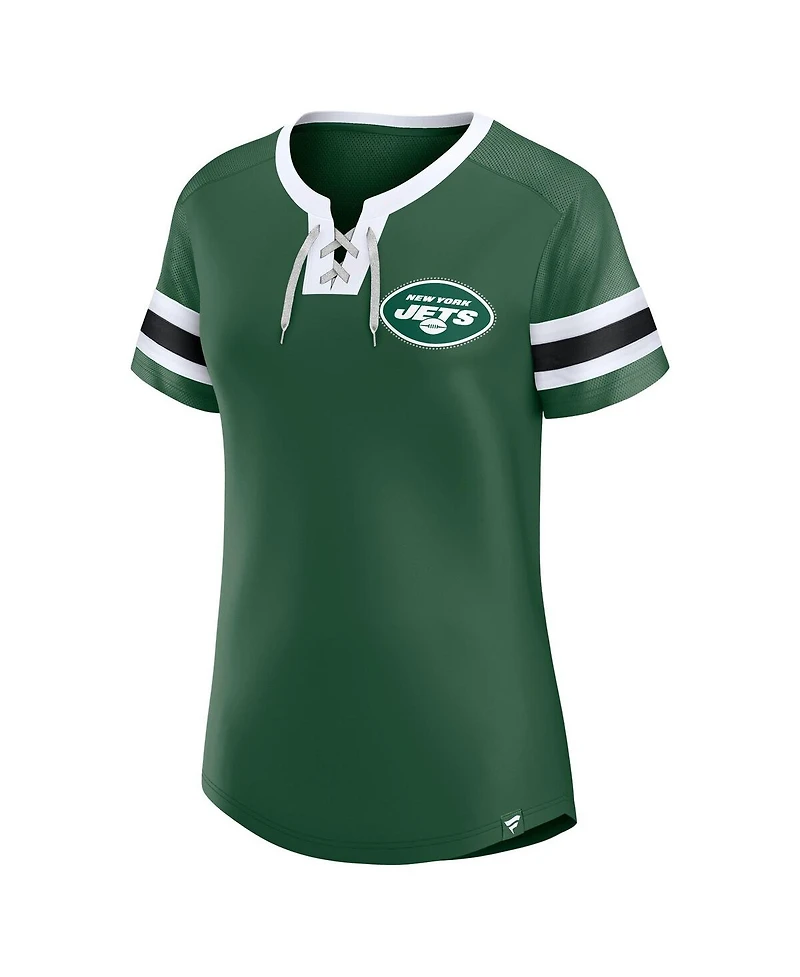 Fanatics Women's Green New York Jets Lace-Up Bling T-Shirt