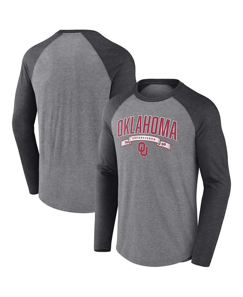 Fanatics Men's Gray Oklahoma Sooners Banner Year Tri-Blend Raglan Long Sleeve T-Shirt