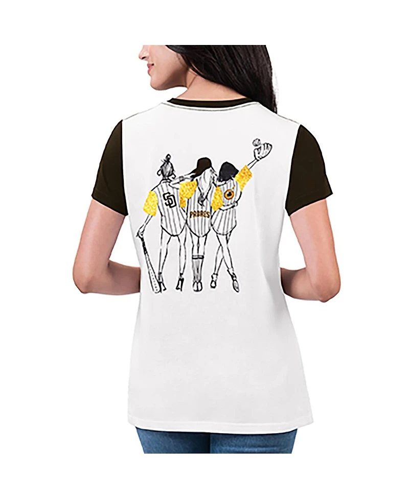 G-iii 4Her by Carl Banks Women's White San Diego Padres Illustration Ringer T-Shirt