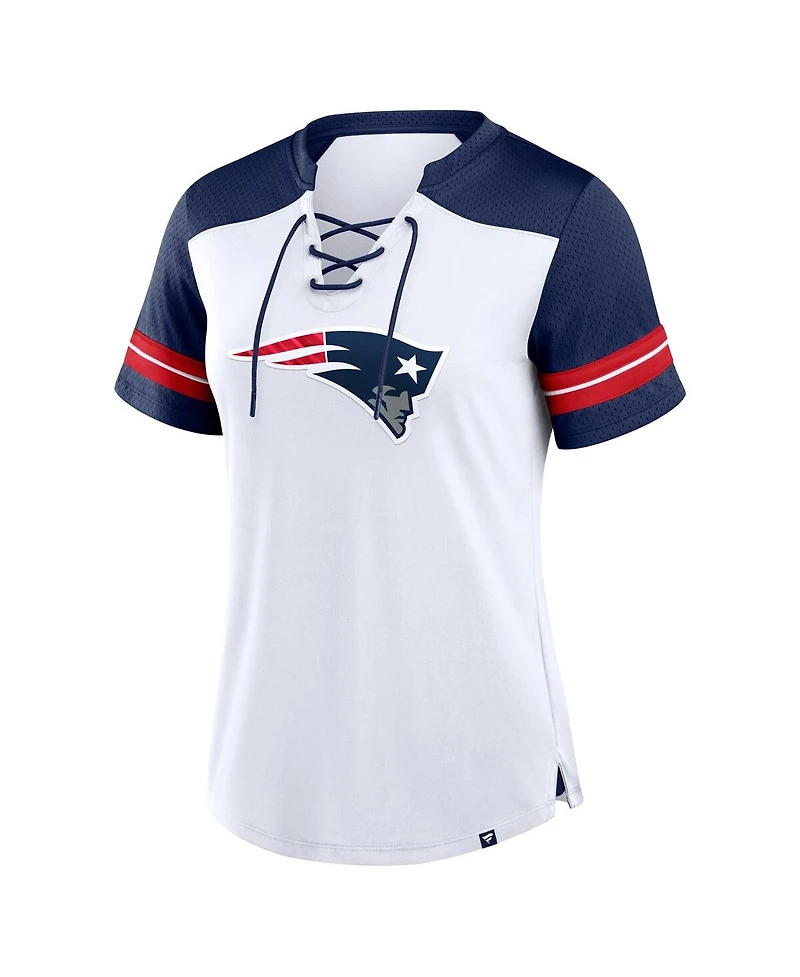 Fanatics Women's White/Navy New England Patriots Foiled Primary Lace-Up T-Shirt