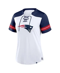Fanatics Women's White/Navy New England Patriots Foiled Primary Lace-Up T-Shirt