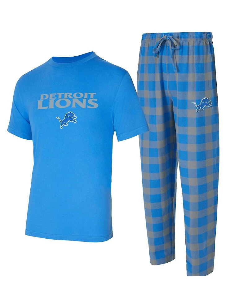 Concepts Sport Men's 2-Piece Blue/Silver Detroit Lions Avondale T-Shirt and Flannel Pants Set