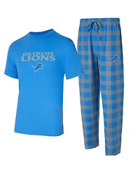 Concepts Sport Men's 2-Piece Blue/Silver Detroit Lions Avondale T-Shirt and Flannel Pants Set