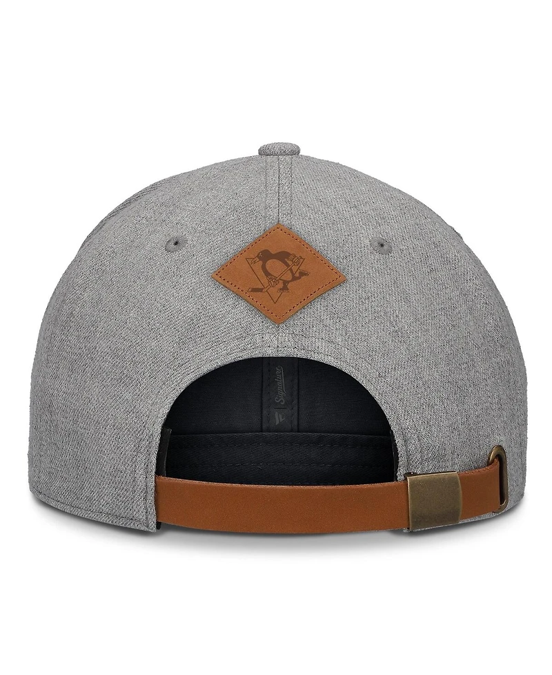 Fanatics Men's Heather Gray Pittsburgh Penguins Elements A-Frame Leather Strapback Hat