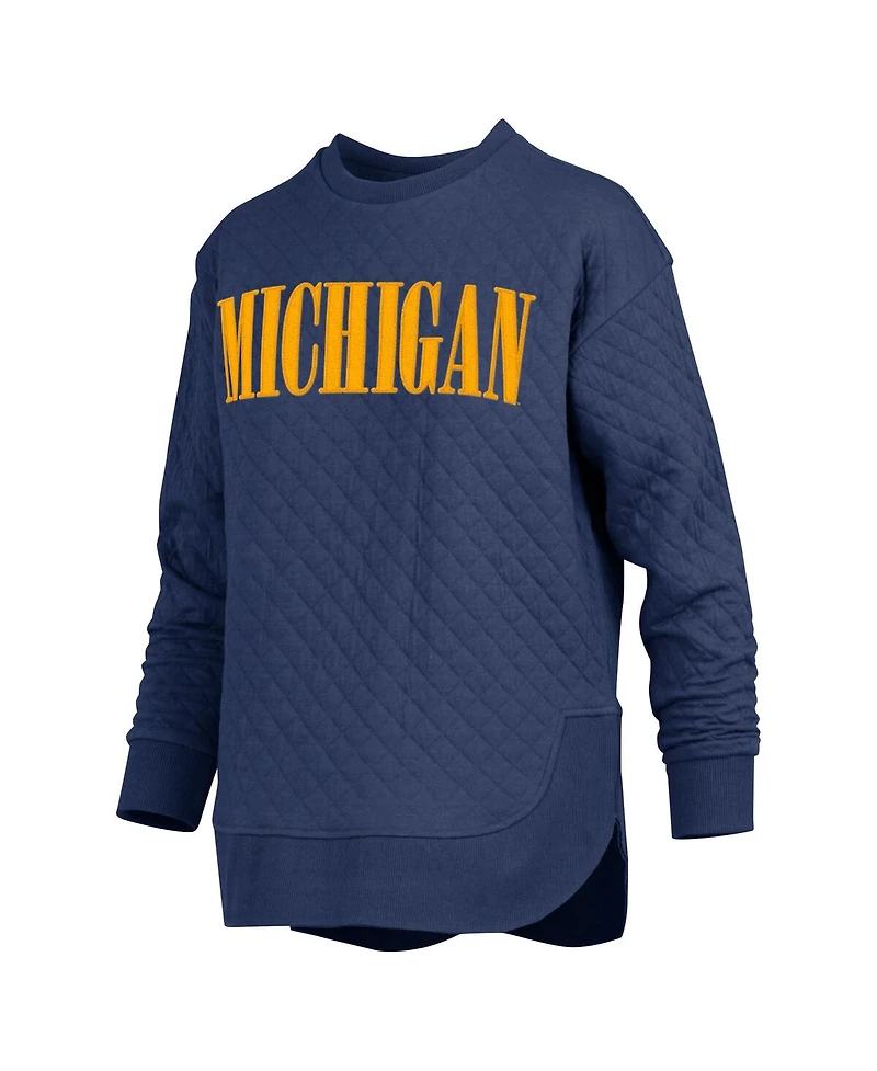 Pressbox Women's Navy Michigan Wolverines Quilted Long Sleeve Pullover Sweatshirt