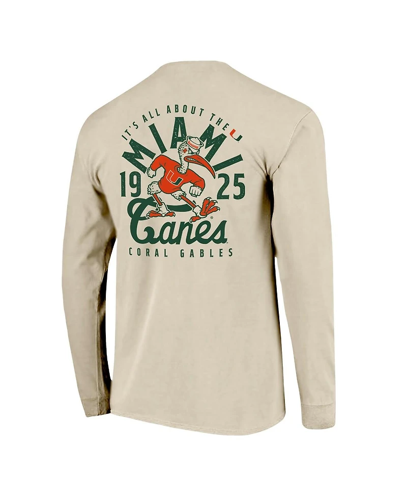 Image One Men's Natural Miami Hurricanes Comfort Colors Mascot Overlay Long Sleeve T-Shirt
