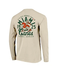 Image One Men's Natural Miami Hurricanes Comfort Colors Mascot Overlay Long Sleeve T-Shirt