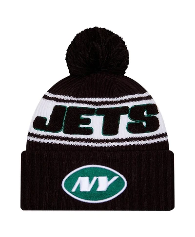 New Era Big Boys and Girls Black New York Jets 2024/25 Sideline Cuffed Knit with Pom Hat