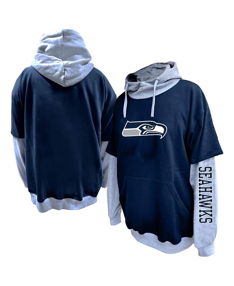 Profile Men's College Navy/Heather Gray Seattle Seahawks Big Tall Twofer Pullover Hoodie
