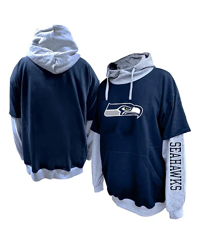 Profile Men's College Navy/Heather Gray Seattle Seahawks Big Tall Twofer Pullover Hoodie