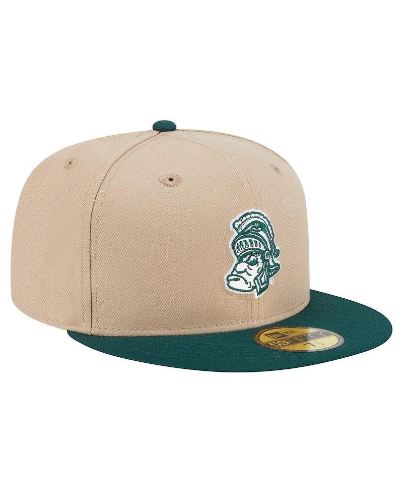 New Era Men's Khaki Michigan State Spartans Throwback Two-Tone 59FIFTY Fitted Hat