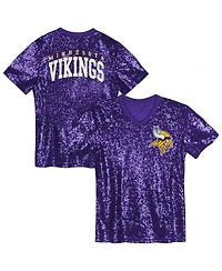 Outerstuff Big Girls Purple Minnesota Vikings Wordmark Sequin V-Neck T-Shirt
