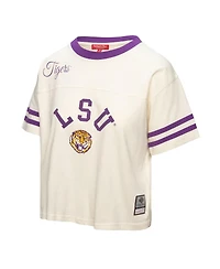 Mitchell & Ness Women's Cream Lsu Tigers Cropped Ringer T-Shirt