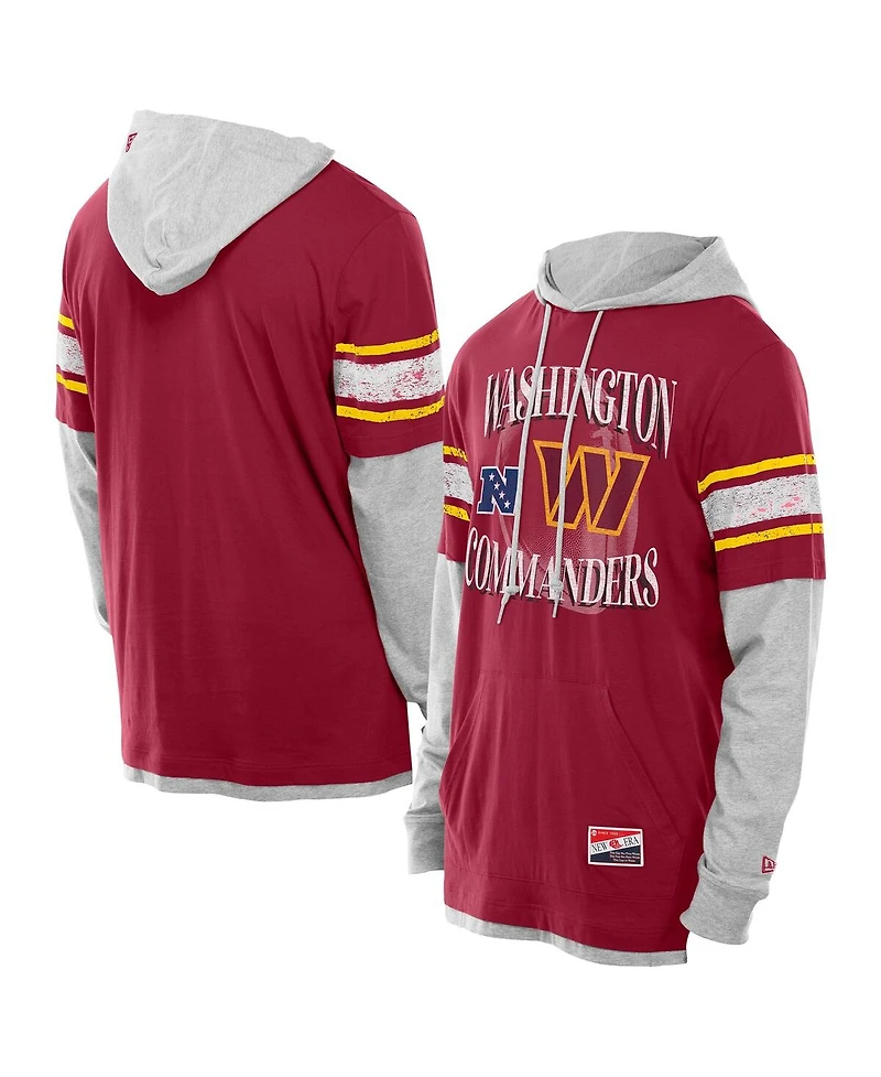 New Era Men's Burgundy Washington Commanders Twofer Layered Long Sleeve Hoodie T-Shirt