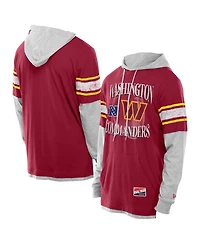 New Era Men's Burgundy Washington Commanders Twofer Layered Long Sleeve Hoodie T-Shirt
