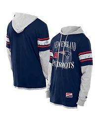 New Era Men's Navy England Patriots Twofer Layered Long Sleeve Hoodie T-Shirt