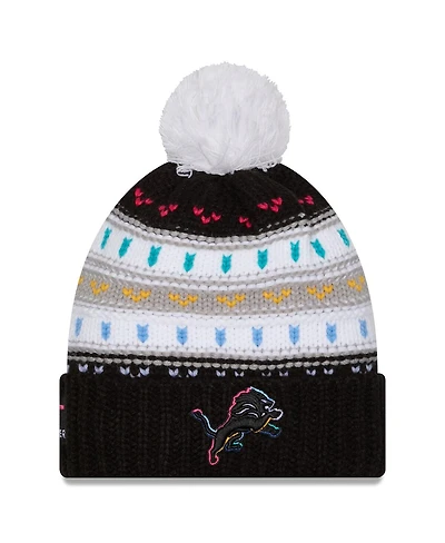 New Era Women's Black Detroit Lions 2025 Nfl Crucial Catch Cuffed Knit with Pom Hat