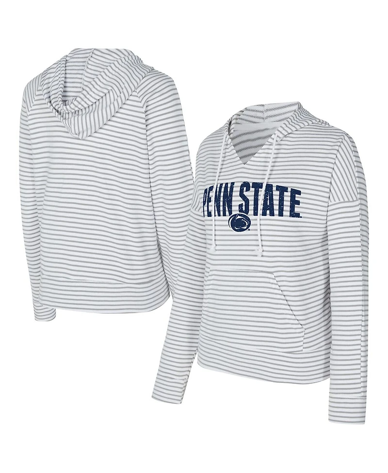 Concepts Sport Men's White/Gray Penn State Nittany Lions French Terry Striped V-Neck Pullover Hoodie