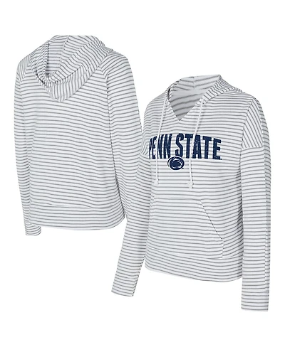 Concepts Sport Men's White/Gray Penn State Nittany Lions French Terry Striped V-Neck Pullover Hoodie
