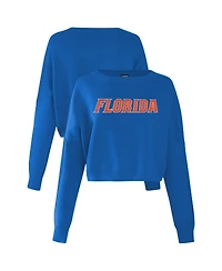 Hype And Vice Women's Royal Florida Gators Oversized Cropped Ivy Knit Pullover Sweater