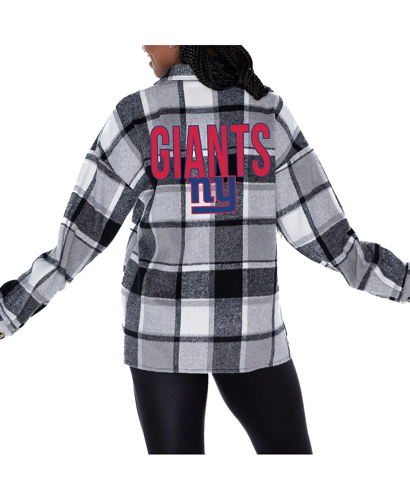 Gameday Couture Women's Gray New York Giants Fieldside Fun Plaid Button-Up Overshirt