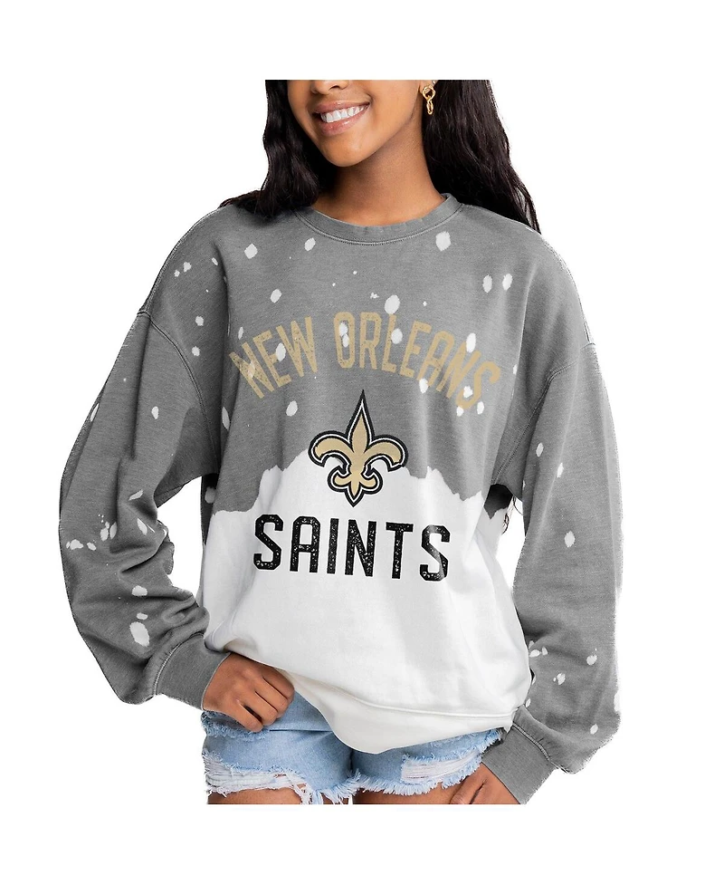 Gameday Couture Women's Gray New Orleans Saints Oversized Coin Toss Faded French Terry Tri-Blend Pullover Sweatshirt