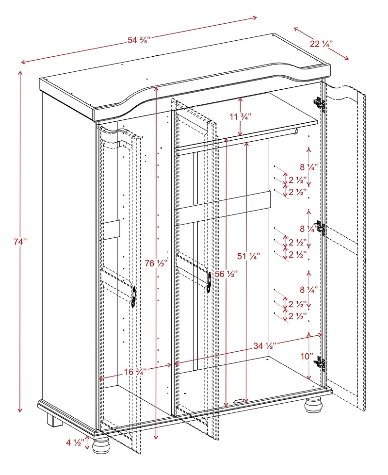 Palace Imports 100% Solid Wood Kyle 3-Door Wardrobe with Raised Panel Doors