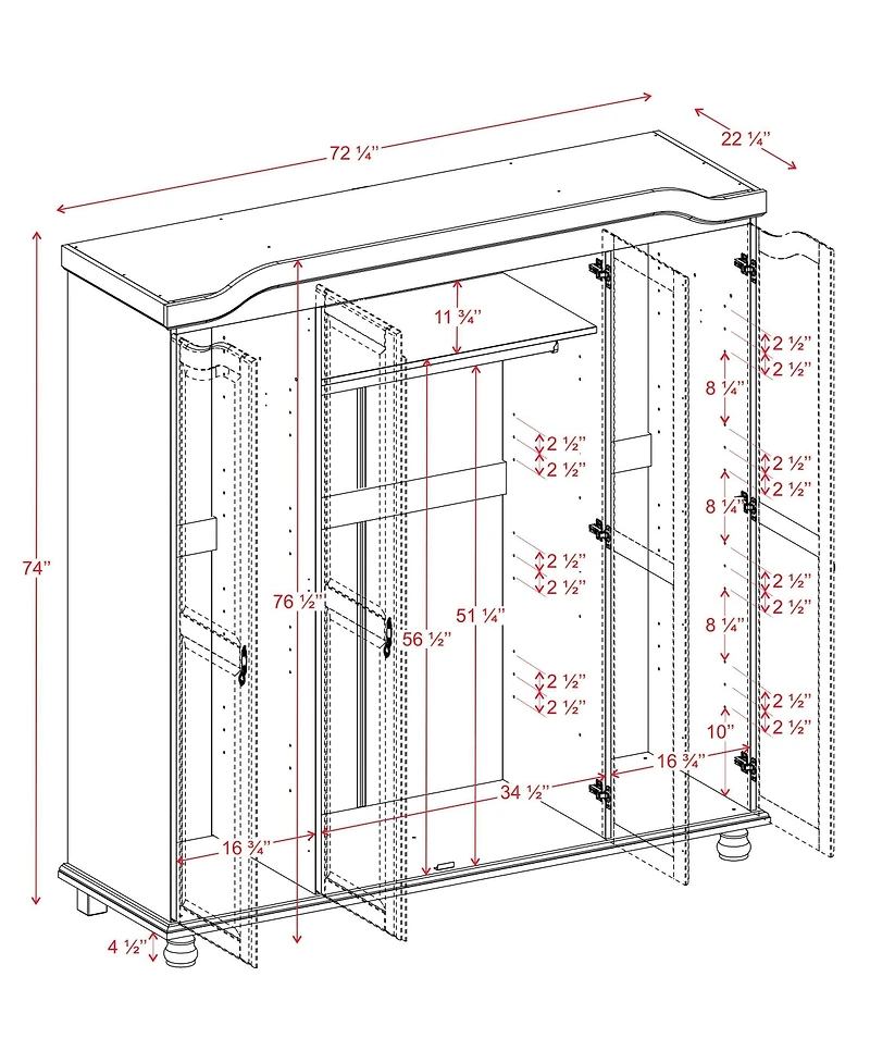 Palace Imports 100% Solid Wood Kyle 4-Door Wardrobe with Raised Panel Doors